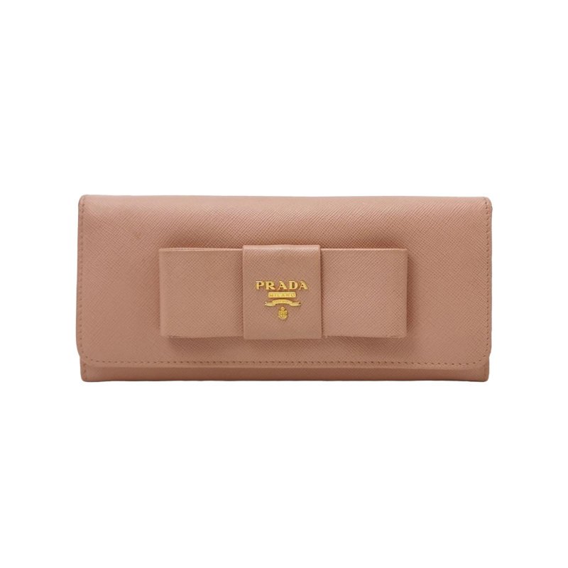 Prada牛皮純色字母Logo蝴蝶結錢包-0