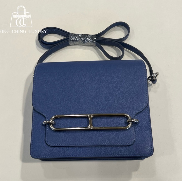 🌈Hermes💙Mini Roulis 19💙寶石藍銀扣🌈98.5新🌟Evercolor皮🌟愛馬仕🌟-0