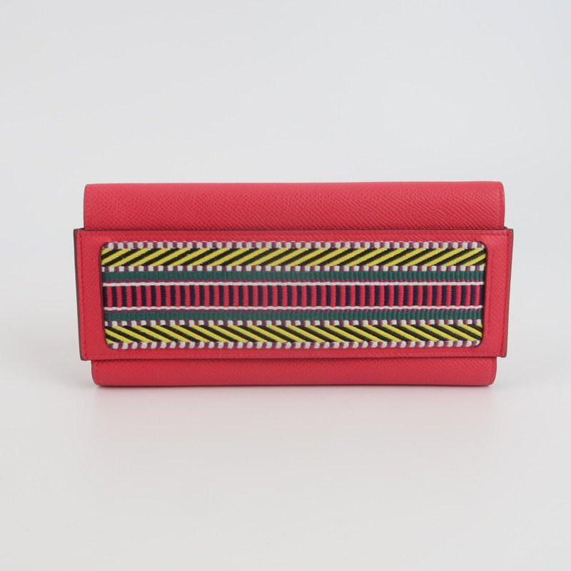 Hermes Passant帆布子母包錢包Epsom牛皮銀扣I6極致粉C刻-1