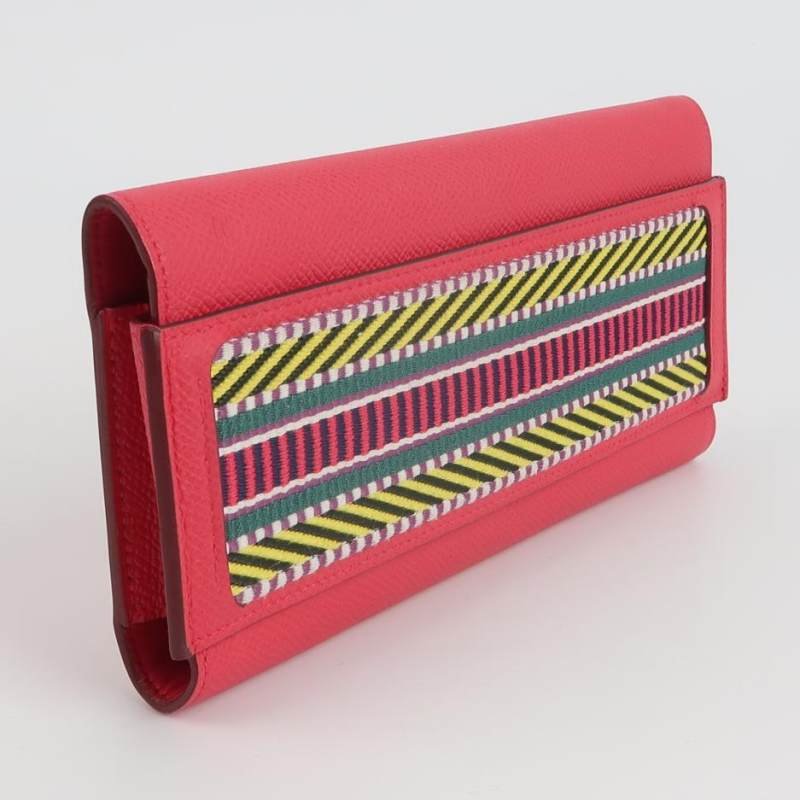 Hermes Passant帆布子母包錢包Epsom牛皮銀扣I6極致粉C刻-3