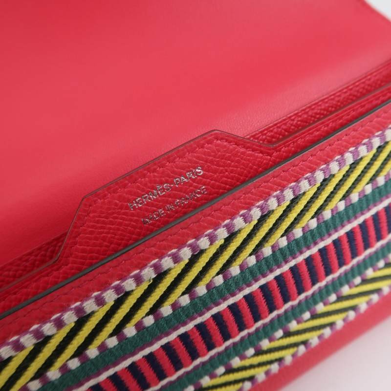 Hermes Passant帆布子母包錢包Epsom牛皮銀扣I6極致粉C刻-7