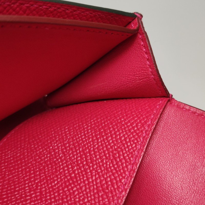 Hermes Passant帆布子母包錢包Epsom牛皮銀扣I6極致粉C刻-11