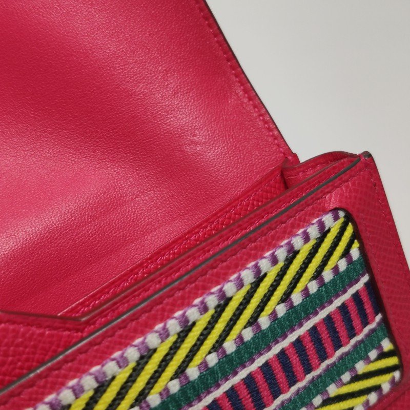 Hermes Passant帆布子母包錢包Epsom牛皮銀扣I6極致粉C刻-12