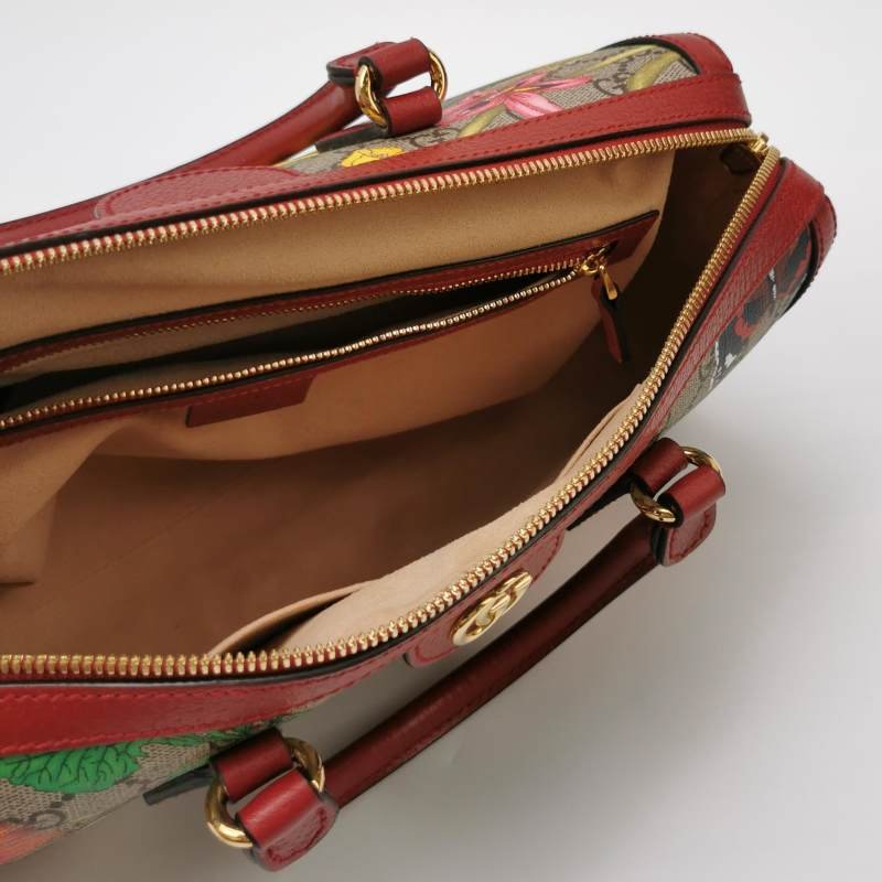 Gucci Ophidia牛皮老花花卉昆蟲圖案條紋雙G斜挎包單肩包-6