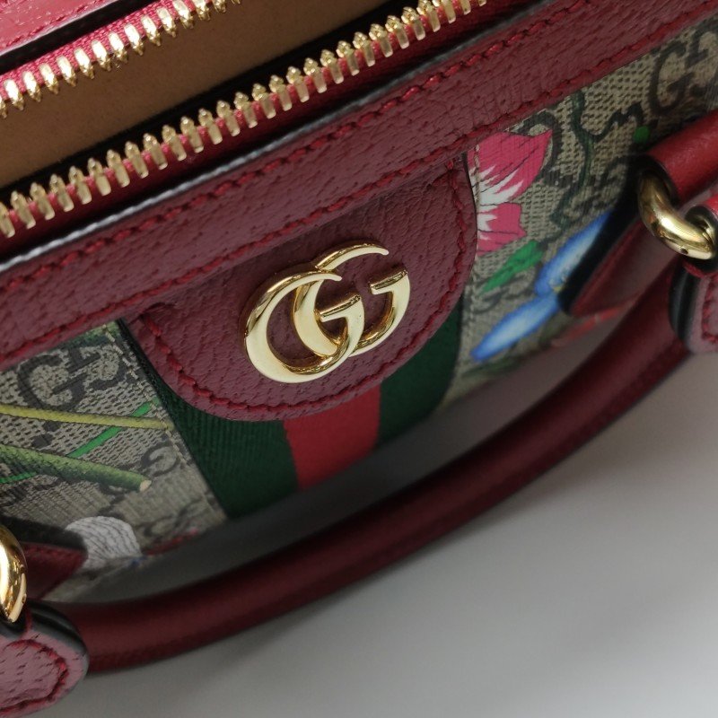 Gucci Ophidia牛皮老花花卉昆蟲圖案條紋雙G斜挎包單肩包-11