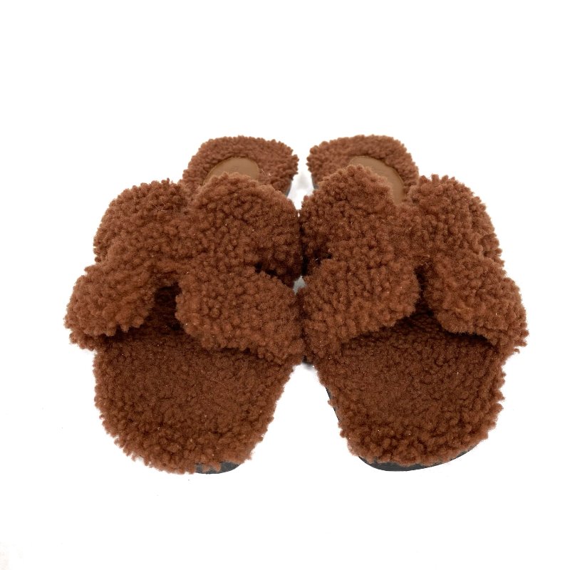 ☆ Hermes 愛馬仕 Brown Fluffy Oasis Sandals #35.5 啡色毛毛涼鞋35.5碼 - 257015180-1