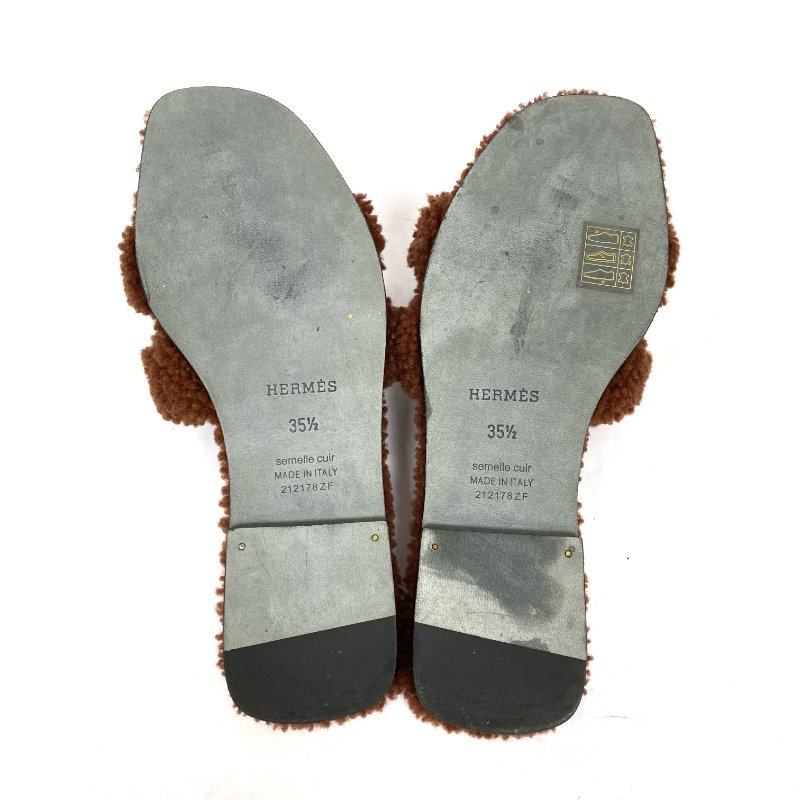 ☆ Hermes 愛馬仕 Brown Fluffy Oasis Sandals #35.5 啡色毛毛涼鞋35.5碼 - 257015180-3