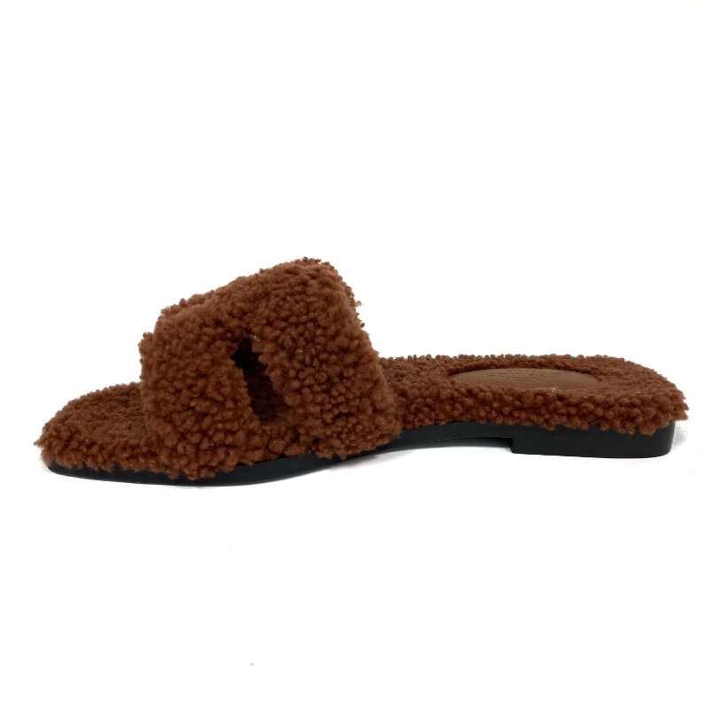 ☆ Hermes 愛馬仕 Brown Fluffy Oasis Sandals #35.5 啡色毛毛涼鞋35.5碼 - 257015180-7
