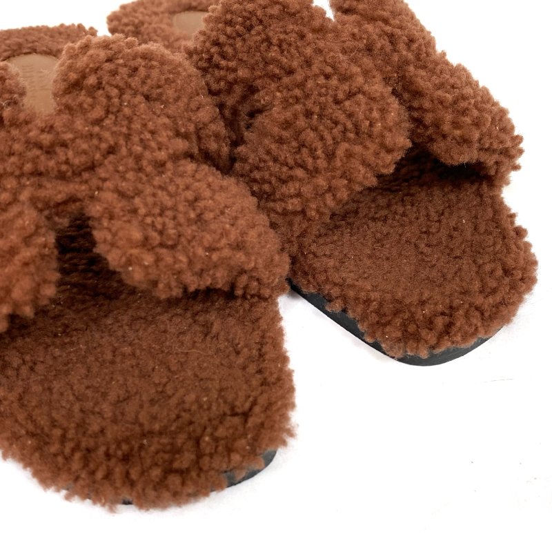 ☆ Hermes 愛馬仕 Brown Fluffy Oasis Sandals #35.5 啡色毛毛涼鞋35.5碼 - 257015180-8