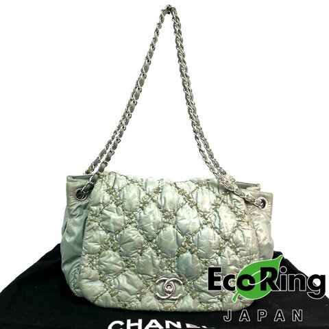 △ Chanel 香奈兒 Grey Nylon Silver Tone Metal Bubble Single Flap Chain Shoulder Bag No.14 灰色尼龍銀色金屬鎖鏈肩背袋No.14 - 257020656