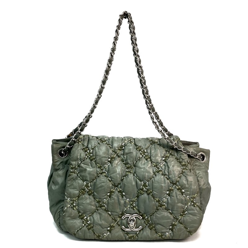 △ Chanel 香奈兒 Grey Nylon Silver Tone Metal Bubble Single Flap Chain Shoulder Bag No.14 灰色尼龍銀色金屬鎖鏈肩背袋No.14 - 257020656-1