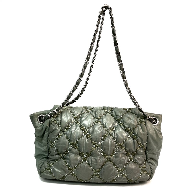 △ Chanel 香奈兒 Grey Nylon Silver Tone Metal Bubble Single Flap Chain Shoulder Bag No.14 灰色尼龍銀色金屬鎖鏈肩背袋No.14 - 257020656-2