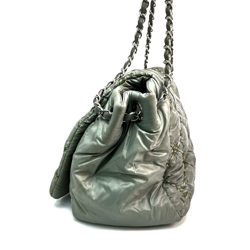 △ Chanel 香奈兒 Grey Nylon Silver Tone Metal Bubble Single Flap Chain Shoulder Bag No.14 灰色尼龍銀色金屬鎖鏈肩背袋No.14 - 257020656-3