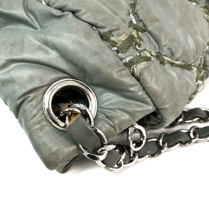 △ Chanel 香奈兒 Grey Nylon Silver Tone Metal Bubble Single Flap Chain Shoulder Bag No.14 灰色尼龍銀色金屬鎖鏈肩背袋No.14 - 257020656-11