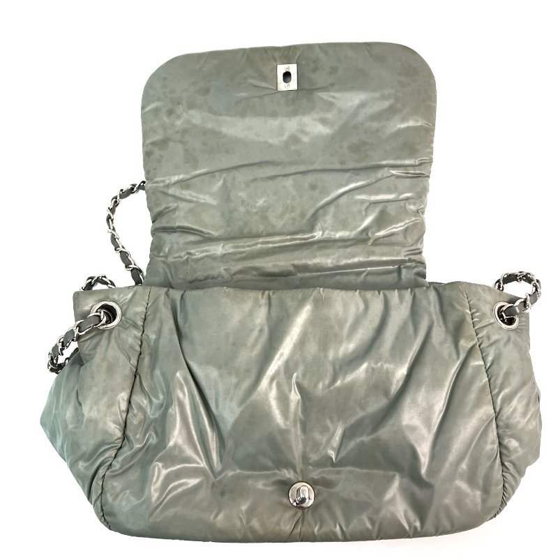 △ Chanel 香奈兒 Grey Nylon Silver Tone Metal Bubble Single Flap Chain Shoulder Bag No.14 灰色尼龍銀色金屬鎖鏈肩背袋No.14 - 257020656-15