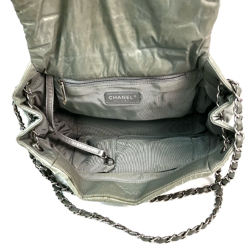 △ Chanel 香奈兒 Grey Nylon Silver Tone Metal Bubble Single Flap Chain Shoulder Bag No.14 灰色尼龍銀色金屬鎖鏈肩背袋No.14 - 257020656-19