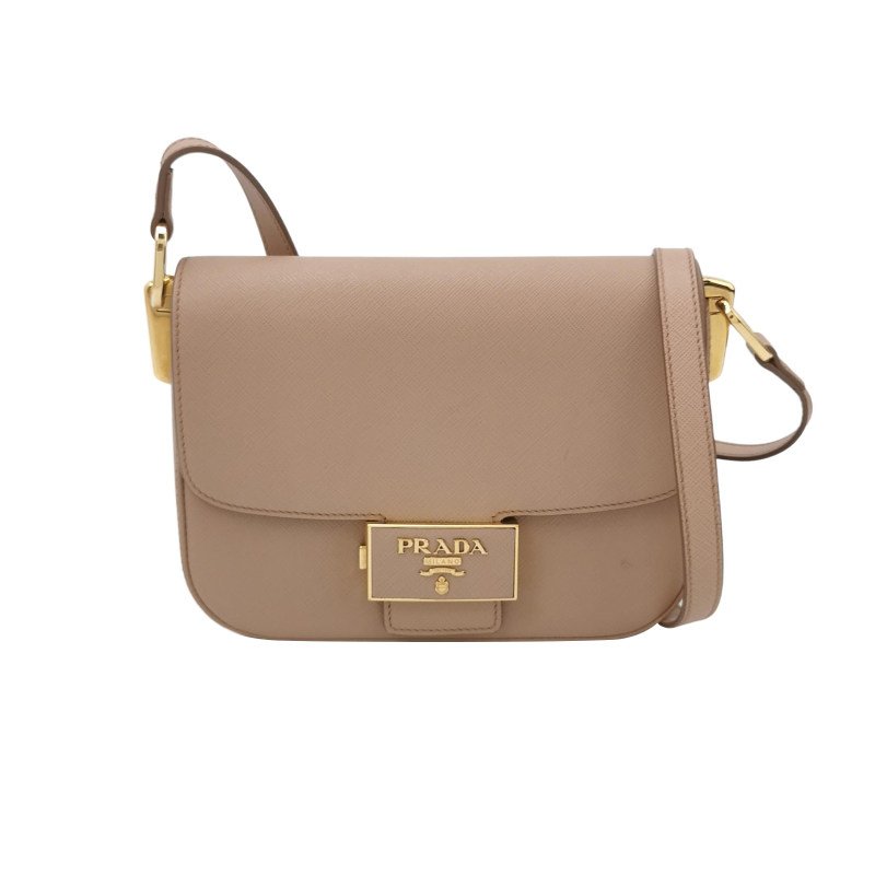 Prada Embleme牛皮純色字母Logo徽標單肩包-0