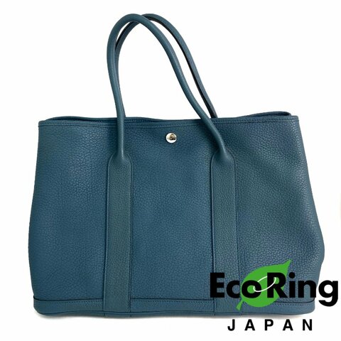 △ Hermes 愛馬仕 Grey Blue Negonda Calfskin Palladium Plated Metal Garden Party 36 Tote Bag Stamp [P] 灰藍色壓紋小牛皮鍍鈀金屬托特袋[P]刻 - 257023820