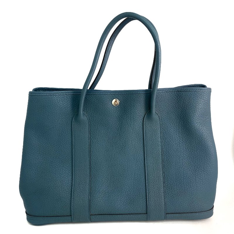 △ Hermes 愛馬仕 Grey Blue Negonda Calfskin Palladium Plated Metal Garden Party 36 Tote Bag Stamp [P] 灰藍色壓紋小牛皮鍍鈀金屬托特袋[P]刻 - 257023820-1
