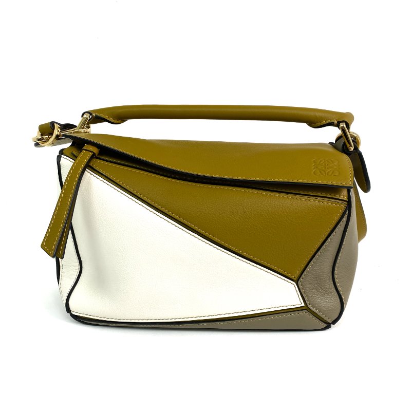 △ Loewe 羅意威 Beige, Yellow Brown And Grey Calfskin Puzzle 2 Way Bag 米白色, 土黃色, 灰色小牛皮兩用袋 - 257023987-1