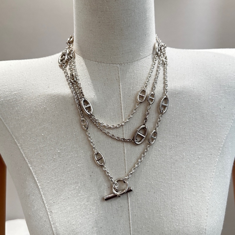 愛馬仕/Hermes Farandole 豬鼻子造型純銀長項鍊160cm 925銀-0