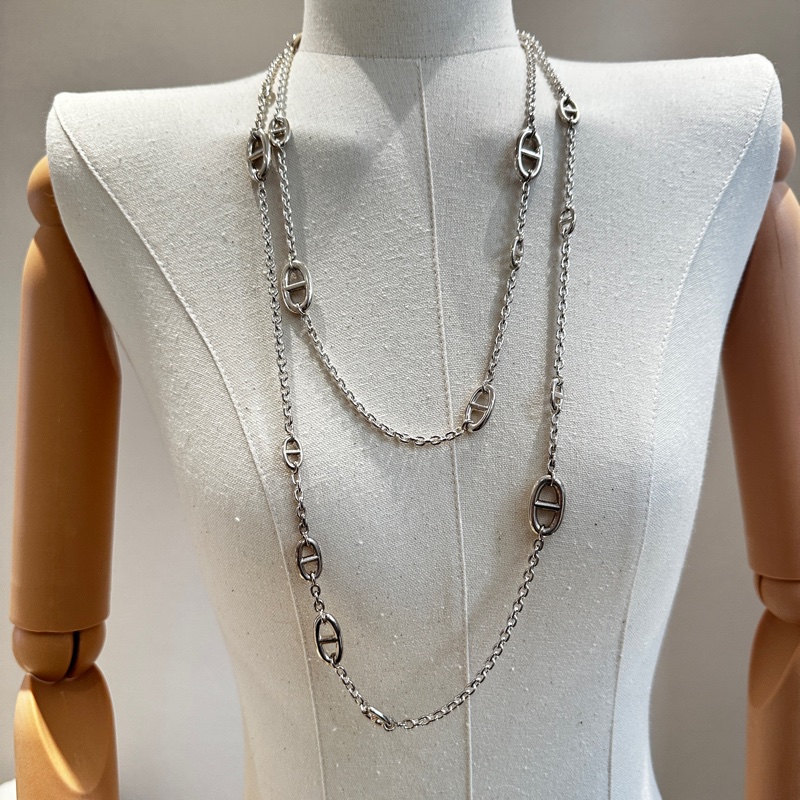 愛馬仕/Hermes Farandole 豬鼻子造型純銀長項鍊160cm 925銀-3