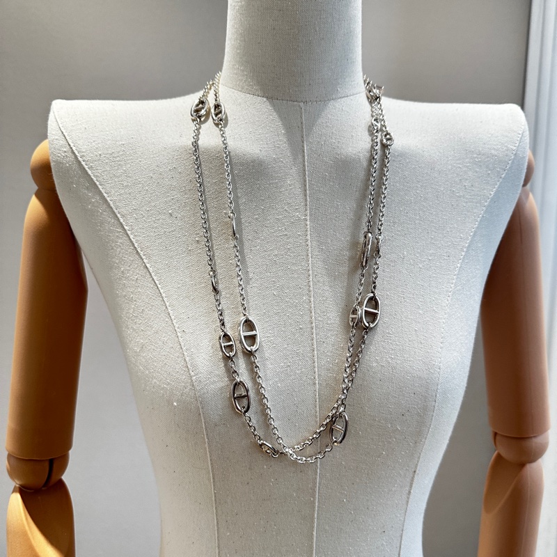 愛馬仕/Hermes Farandole 豬鼻子造型純銀長項鍊160cm 925銀-4