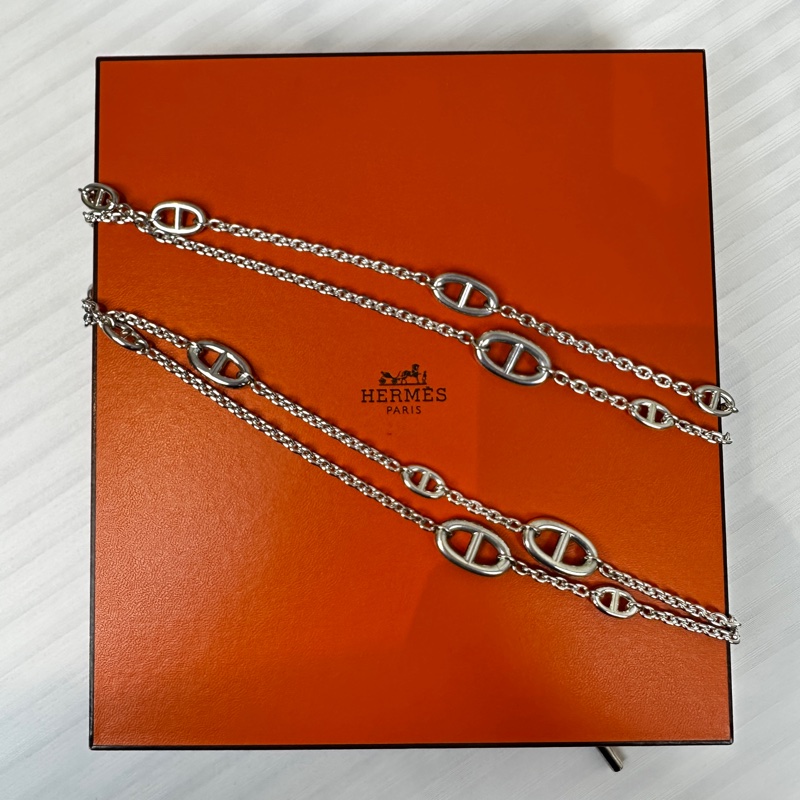 愛馬仕/Hermes Farandole 豬鼻子造型純銀長項鍊160cm 925銀-5