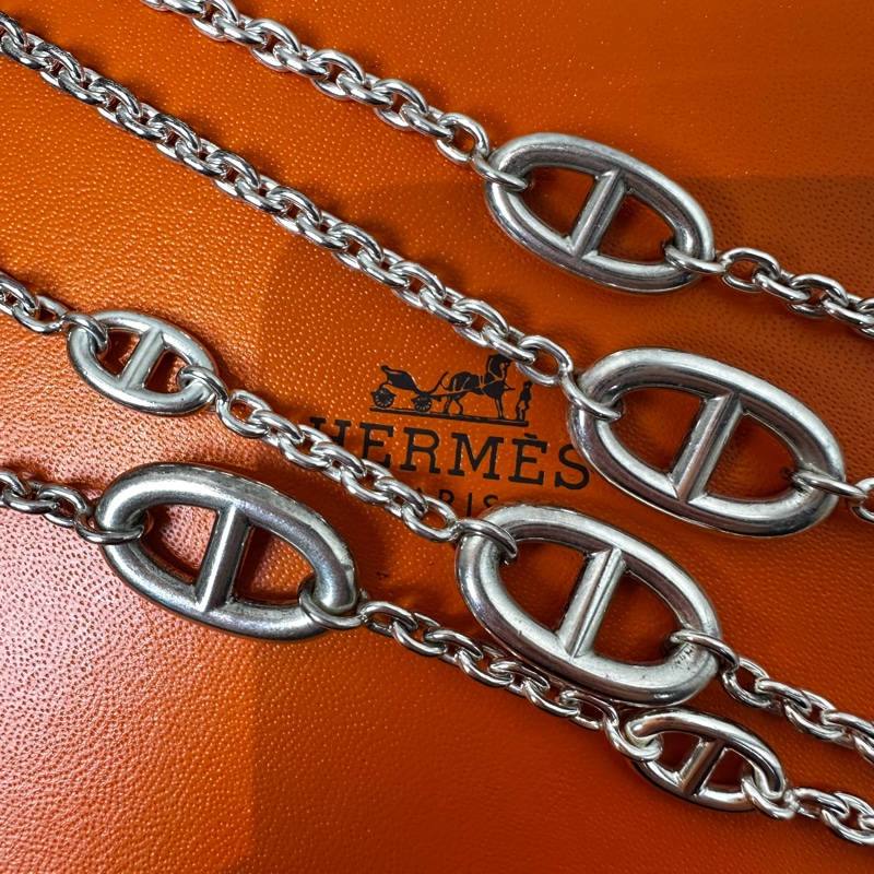 愛馬仕/Hermes Farandole 豬鼻子造型純銀長項鍊160cm 925銀-6