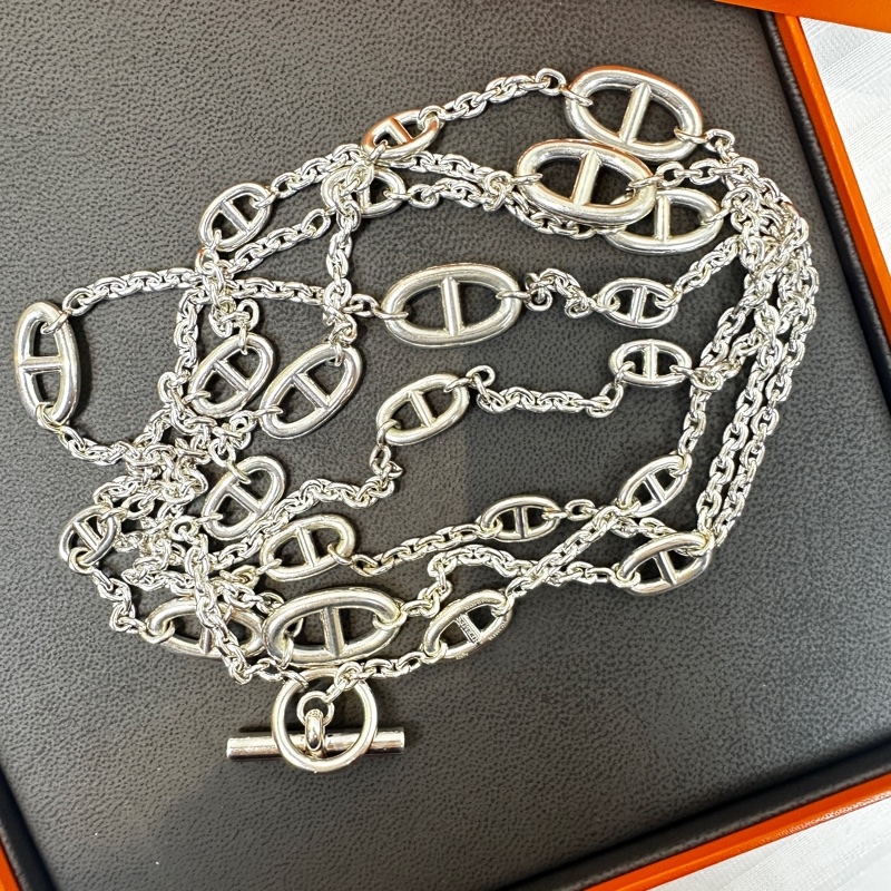 愛馬仕/Hermes Farandole 豬鼻子造型純銀長項鍊160cm 925銀-7