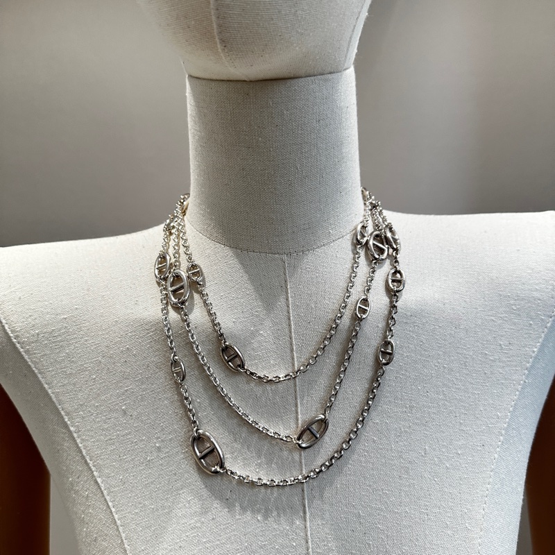 愛馬仕/Hermes Farandole 豬鼻子造型純銀長項鍊160cm 925銀-9