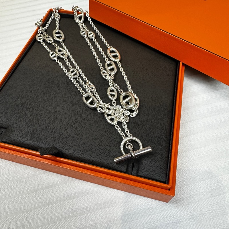 愛馬仕/Hermes Farandole 豬鼻子造型純銀長項鍊160cm 925銀-12