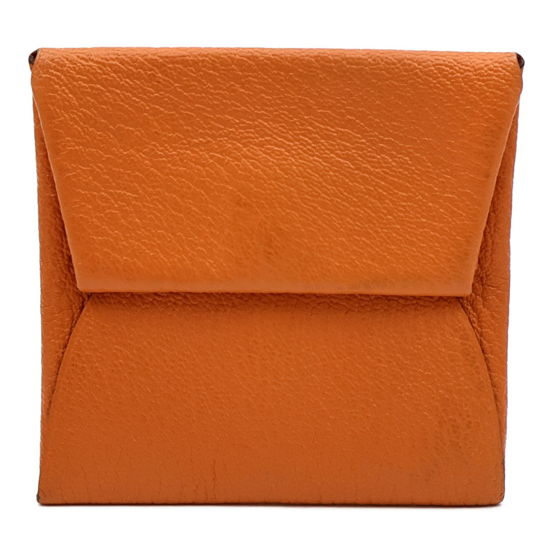 HERMES Chevre皮革Bastia Coin Case銀扣零錢包Orange-0