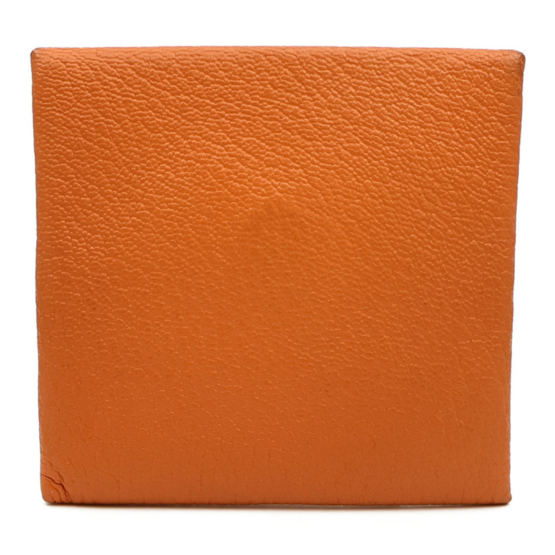 HERMES Chevre皮革Bastia Coin Case銀扣零錢包Orange-1