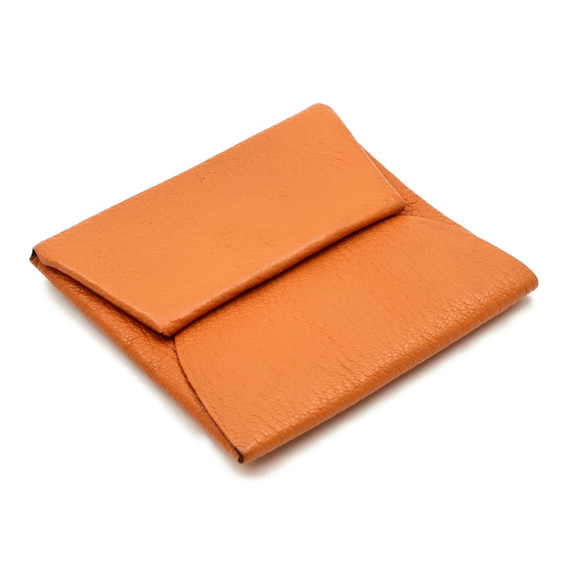 HERMES Chevre皮革Bastia Coin Case銀扣零錢包Orange-2