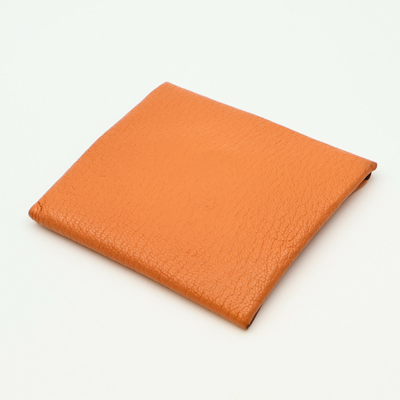 HERMES Chevre皮革Bastia Coin Case銀扣零錢包Orange-3