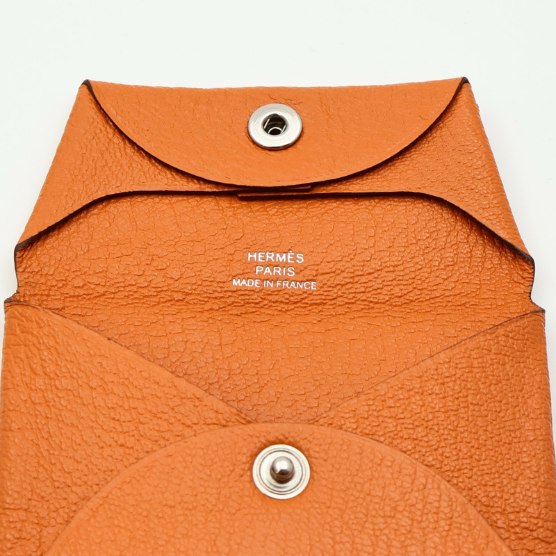 HERMES Chevre皮革Bastia Coin Case銀扣零錢包Orange-5