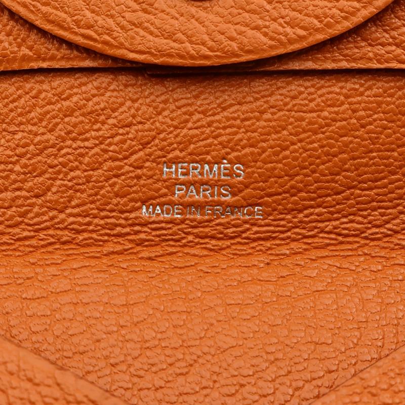 HERMES Chevre皮革Bastia Coin Case銀扣零錢包Orange-6
