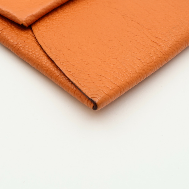 HERMES Chevre皮革Bastia Coin Case銀扣零錢包Orange-7