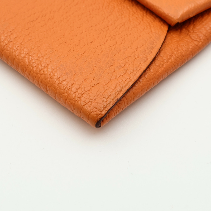 HERMES Chevre皮革Bastia Coin Case銀扣零錢包Orange-8