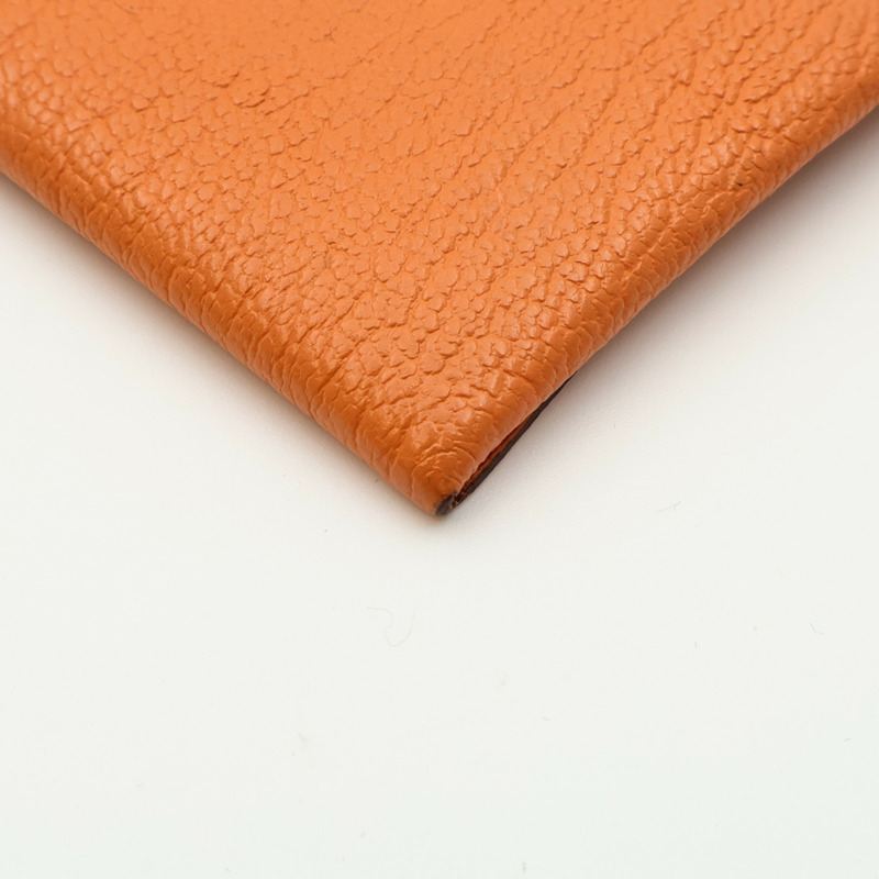 HERMES Chevre皮革Bastia Coin Case銀扣零錢包Orange-9