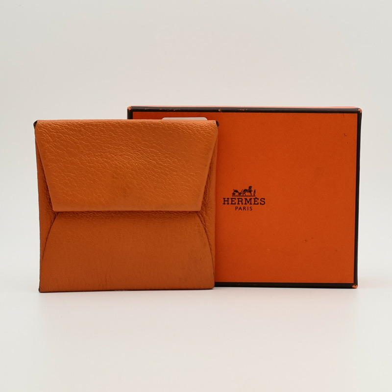 HERMES Chevre皮革Bastia Coin Case銀扣零錢包Orange-15