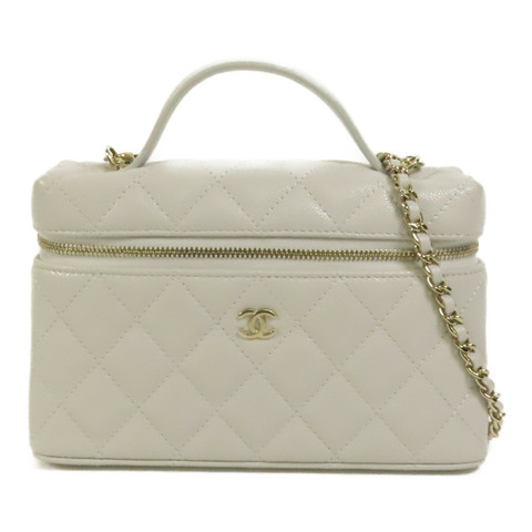 CHANEL 牛皮皮革Vanity Case金扣鏈帶手挽肩背兩用袋