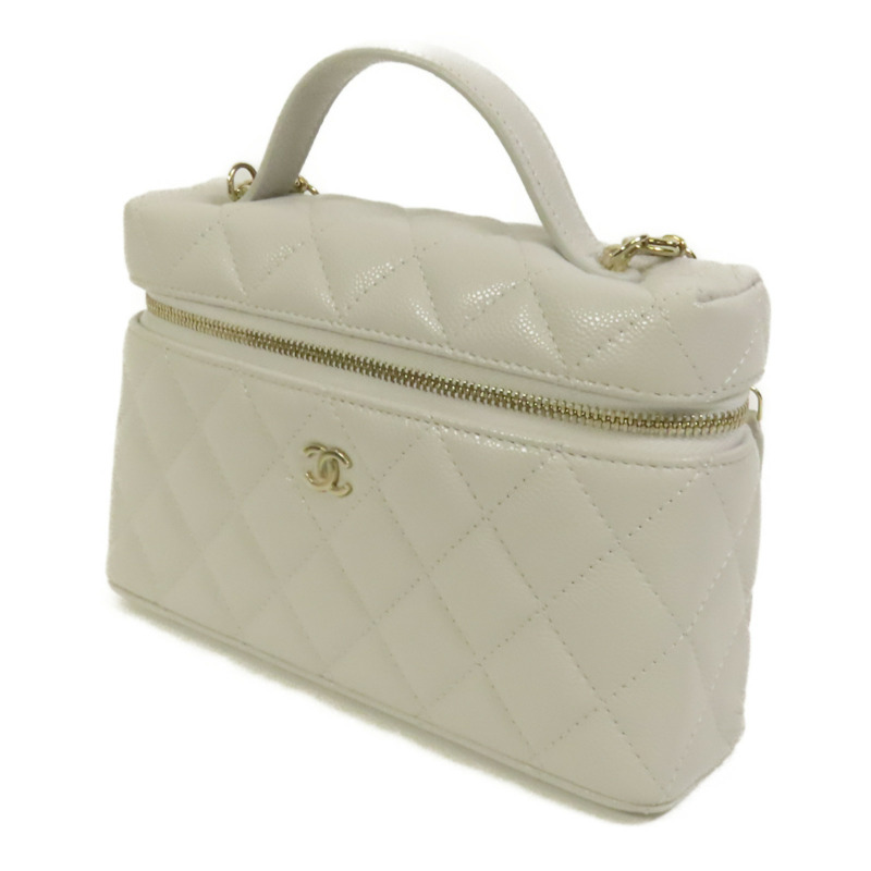 CHANEL 牛皮皮革Vanity Case金扣鏈帶手挽肩背兩用袋-2