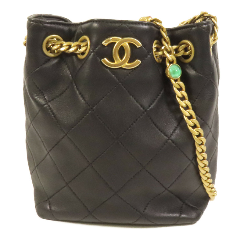 CHANEL 牛皮皮革Chain Shoulder金扣鏈帶肩背袋-0