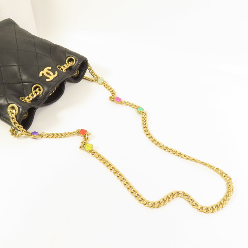 CHANEL 牛皮皮革Chain Shoulder金扣鏈帶肩背袋-4