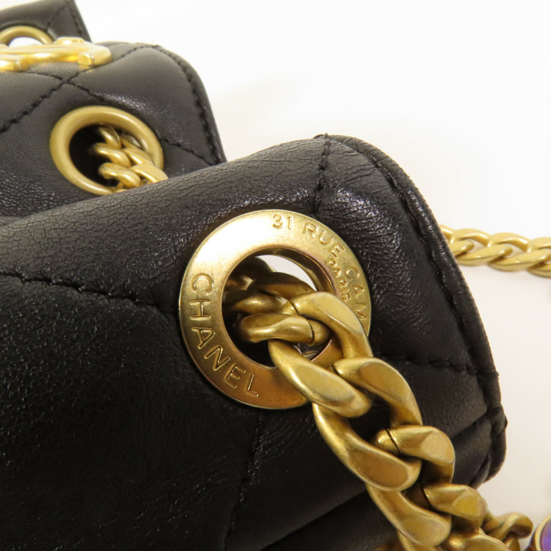 CHANEL 牛皮皮革Chain Shoulder金扣鏈帶肩背袋-7