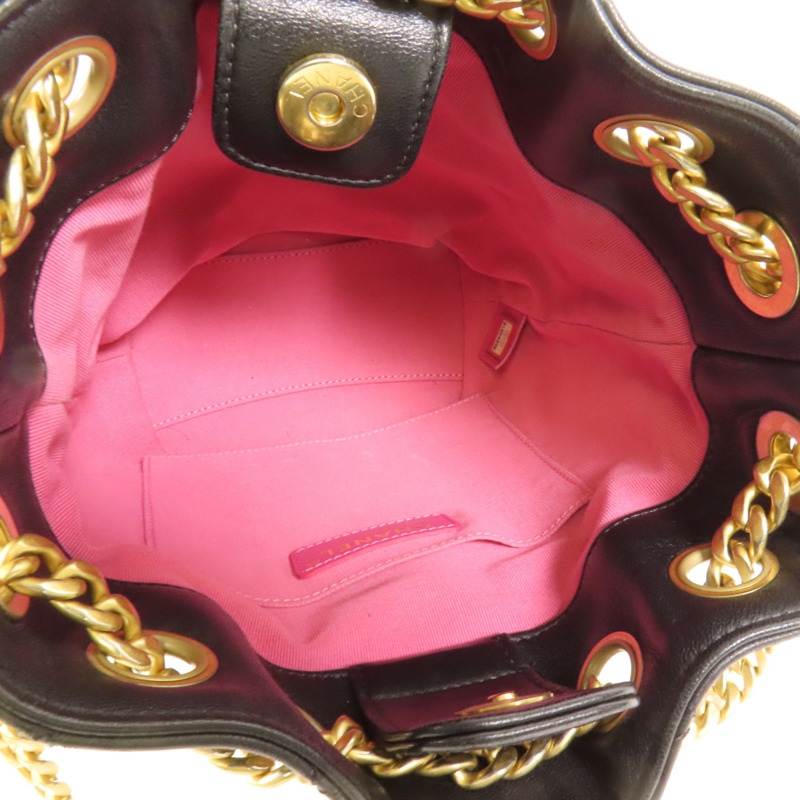 CHANEL 牛皮皮革Chain Shoulder金扣鏈帶肩背袋-8