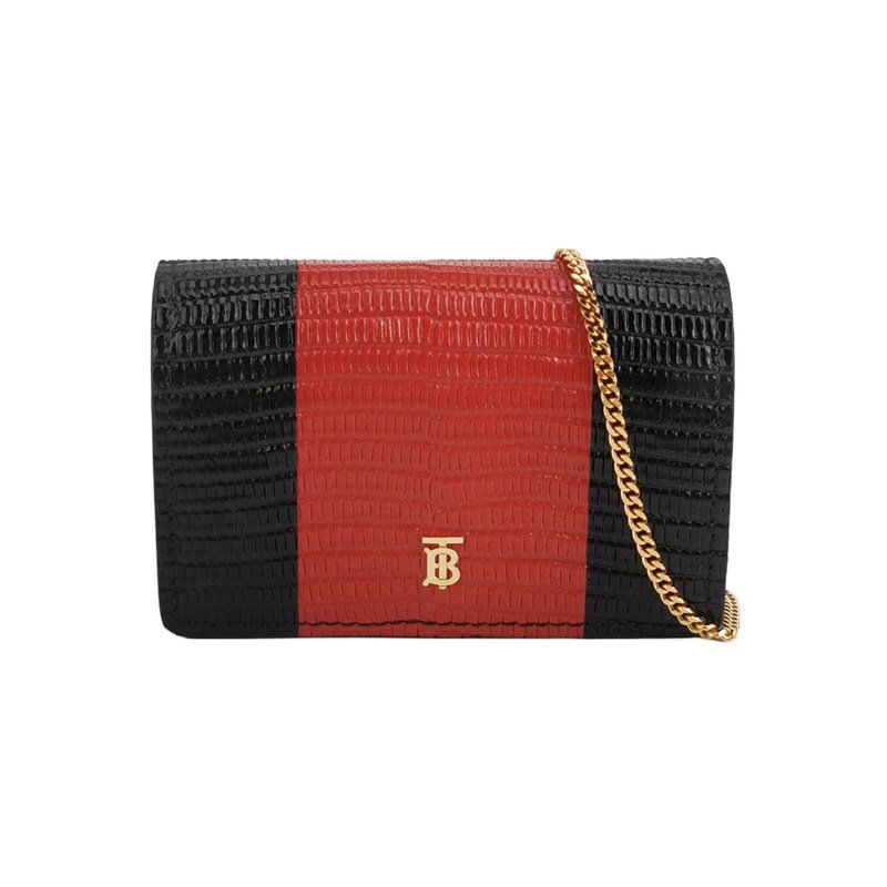 Burberry牛皮拼色TB標誌斜挎包 9.8新-0