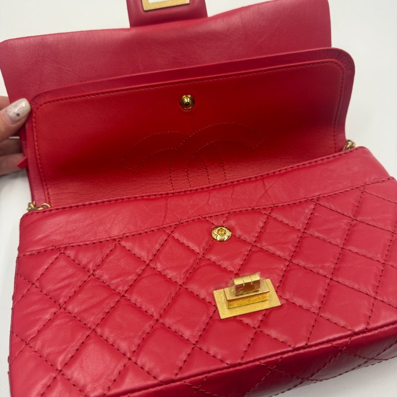 香奈兒2.55紅金單肩斜挎包-7